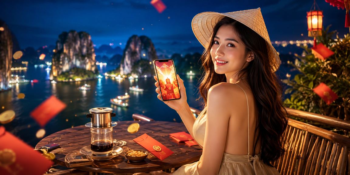 Vịnh Hạ Long với bao lì xì đỏ tượng trưng cho may mắn và phần thưởng casino Việt Nam